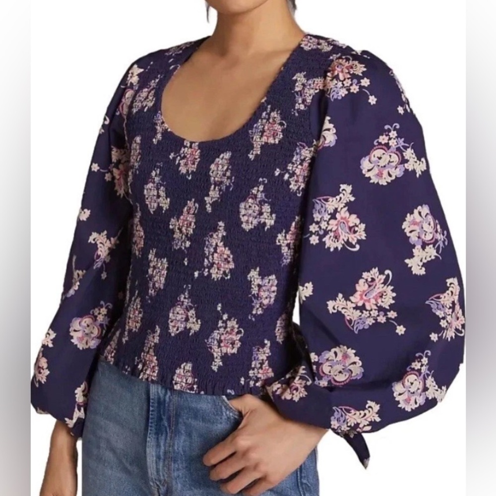 Maeve - Smocked Peplum Tank- Women’s Size: Large- Color: Navy- NEW!!